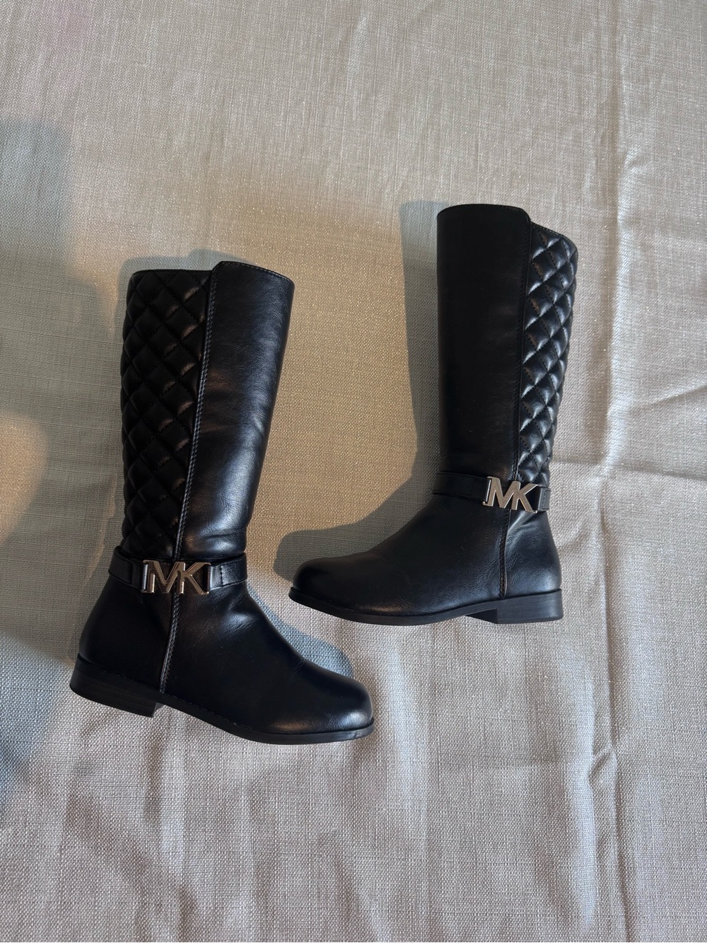 Michael Kors Black Quilted & Smooth Leather Knee Boots with MK Accent
